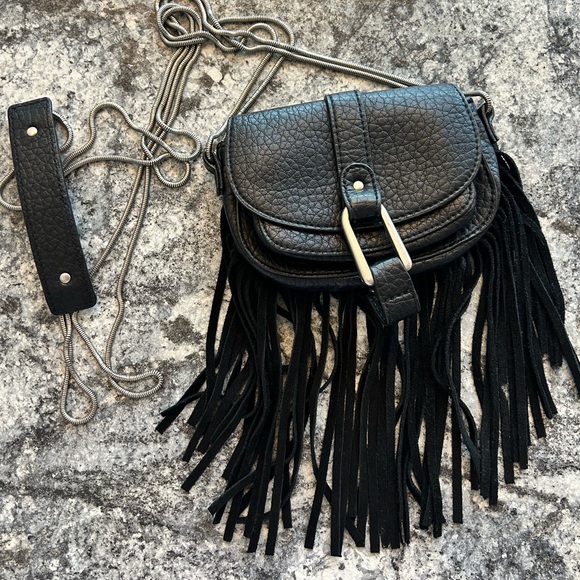 Fringe Dolce Vita DV Leather Black Mini Small Purse - Picture 2 of 12